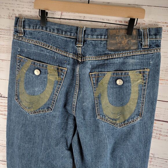 True Religion Jeans Mens Size 39 x 34 Straight Leg Blue Denim M242301H4 - Picture 11 of 16